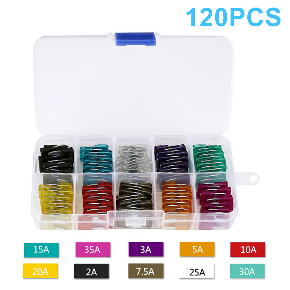 120 pcs car mini insurance inserts 2/3/5/7.5/10/15/20/25/30/35Amp various blade fuse kits suitable for trucks cars automobiles motorcycles