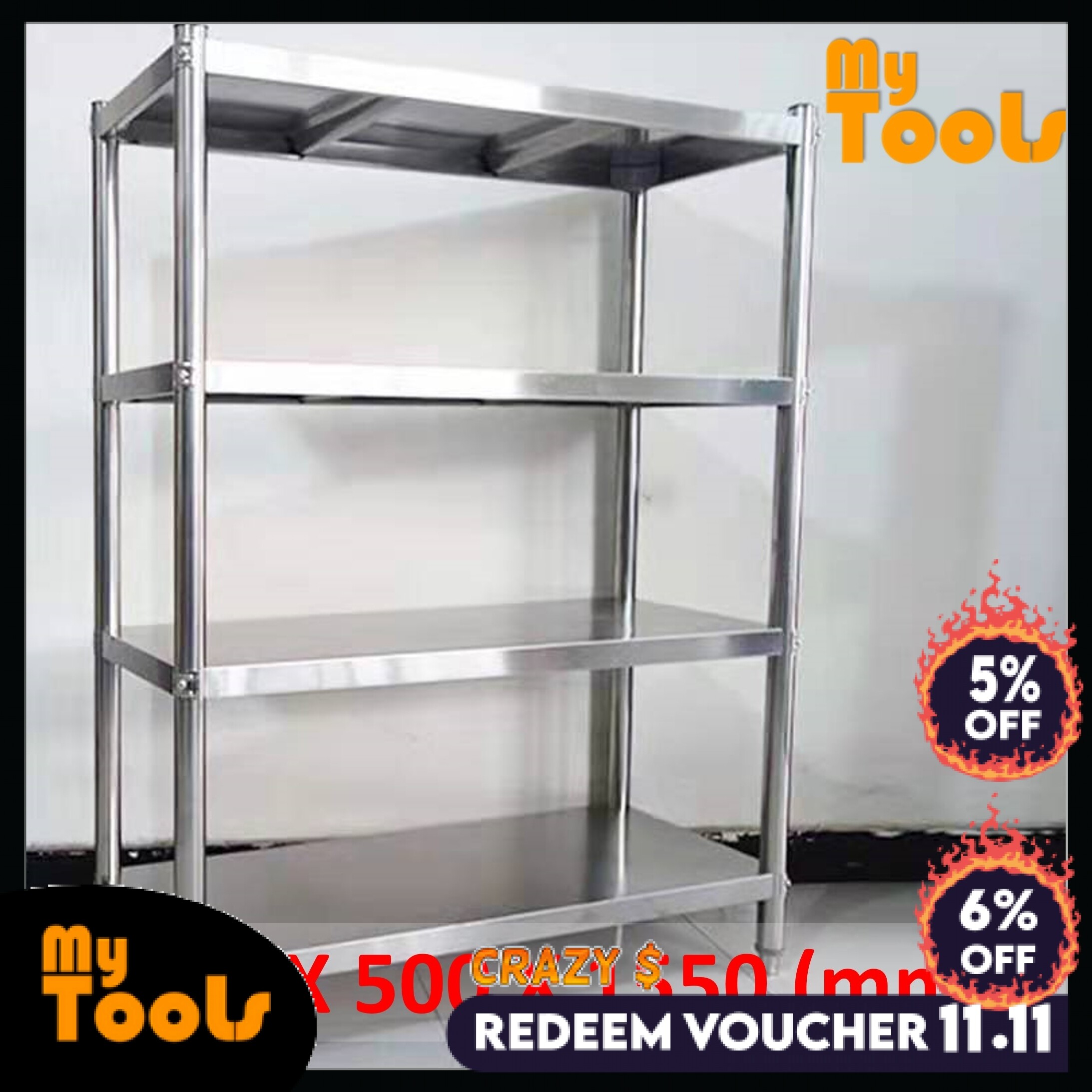 Mytools 4 Tier Stainless Steel Rack Kitchen Storage Shelf 1500L X 500W