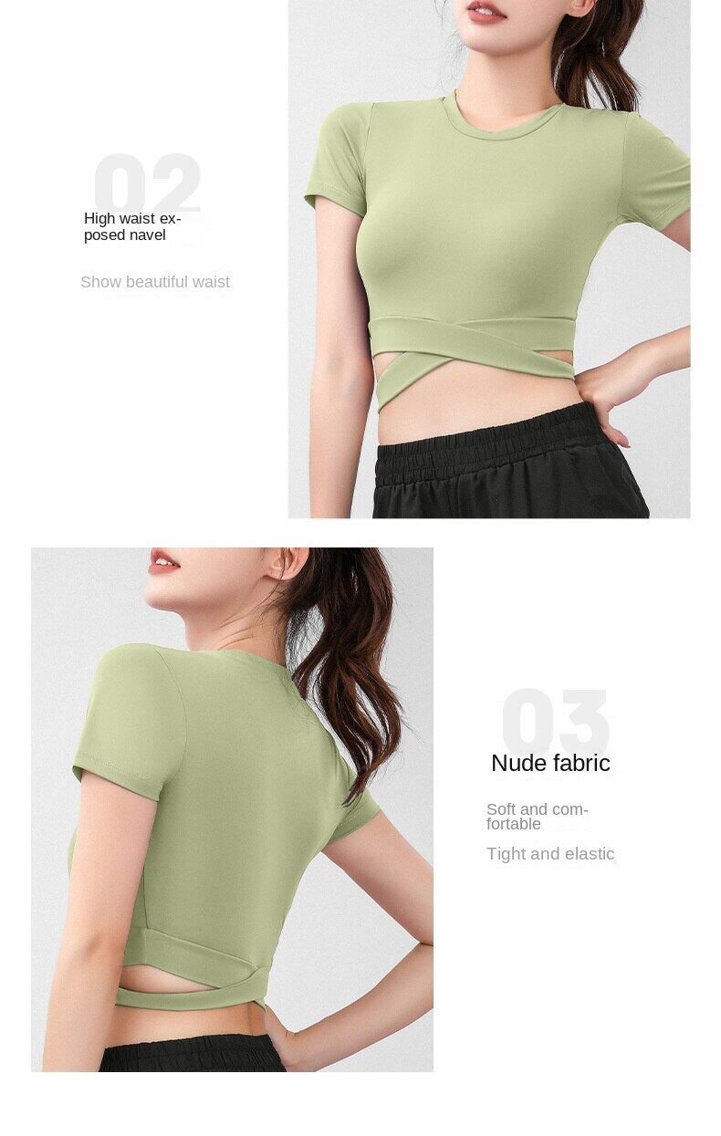 SUPERFLOWER Ženski brzosušeći top s okruglim izrezom, otkrivenim pupkom i trbuhom, sportskim rukavima za trčanje, jogu i fitness_voghion.com