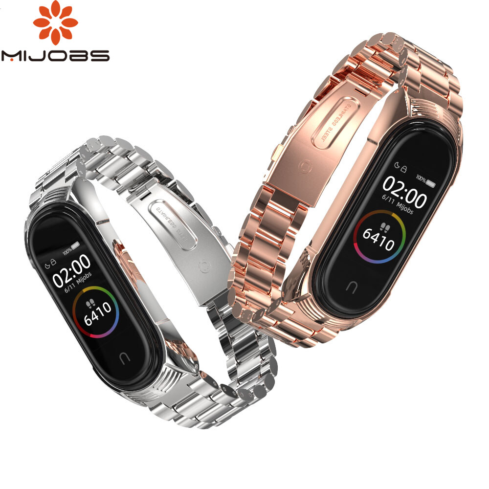 MIJOBS Dây Đeo Xiaomi Mi Band 5 / Mi Band 6 Dây Đeo Kim Loại Dây Đeo Cho Xiaomi Mi Band 3 Mi Band 4 Vòng Đeo Tay Bằng Thép Không Gỉ Điều Chỉnh Được Dây Đeo Thay Thế, Tương Thích Với Thiết Bị Theo Dõi Sức Khỏe Xiaomi Đối Với Phụ Nữ Người Đàn Ông