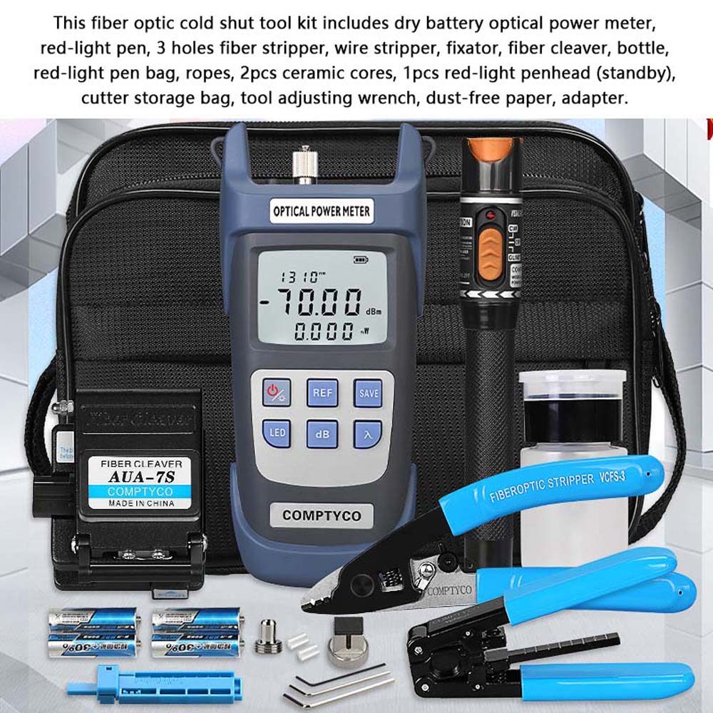 KKmoon FTTH Fiber Optic Cold Shut Tool Kit Multifunctional Fiber Splicer Optical Power Meter Rubber-insulated Wire Pliers Fiber Cleaver Set