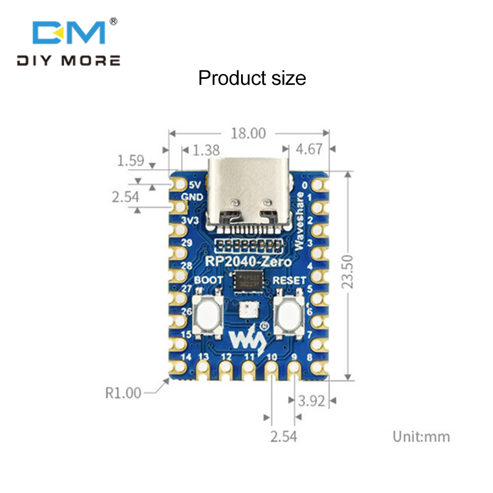 diymore Bo Mạch Phát Triển PICO Vi Điều Khiển Raspberry Pi RP2040-Zero Không Có Đầu Ghim