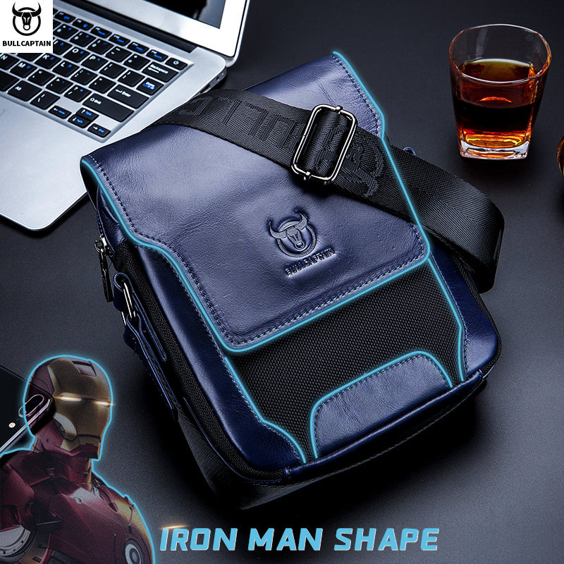 Bullcaptain Đeo Vai Da túi đưa thư nam của thời trang kinh doanh 7.9 inch Túi đựng máy tính bảng đa chức năng thoáng khí chống trầy xước Túi Messenger