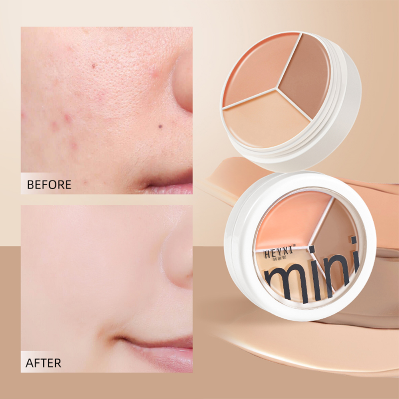 Bảng Che Khuyết Điểm 3 Màu Kem Nền Che Phủ Toàn Bộ Trang Điểm Tự Nhiên Không Thấm Nước Mờ