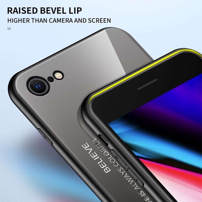 Zeallion for [Apple iPhone SE 2020] Gradient Tempered Glass Back Cover Protective Phone Case