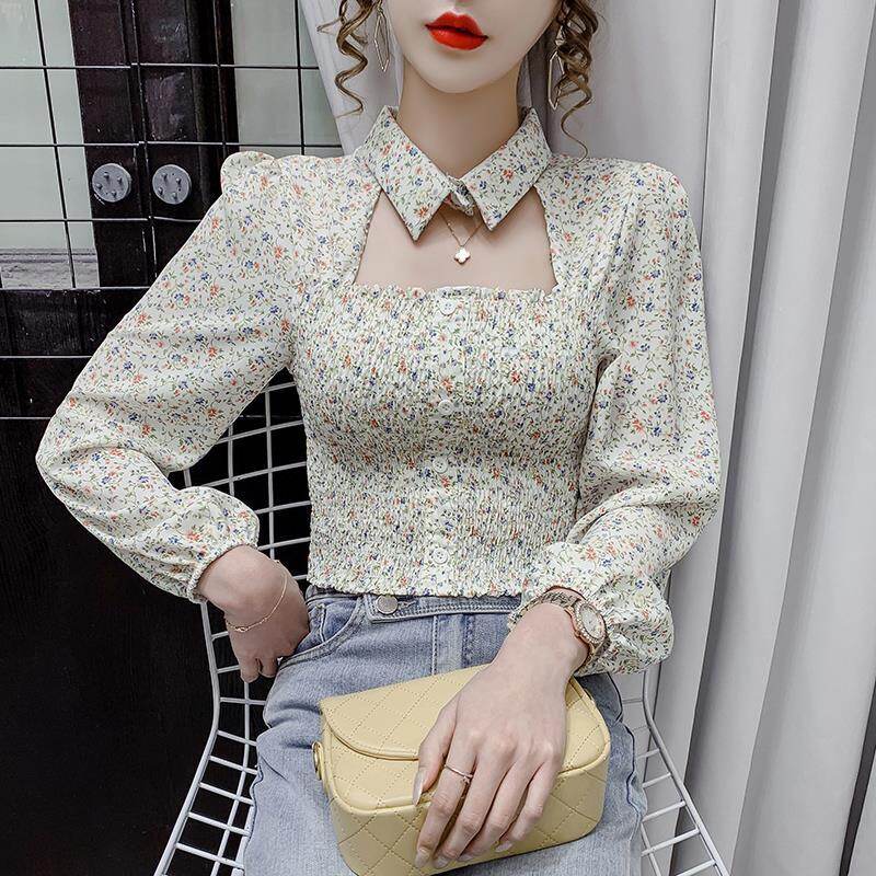 Spring and summer of 2021 the new fashion show thin hollow out receive coat broken beautiful chiffon long-sleeved shirt female temperament