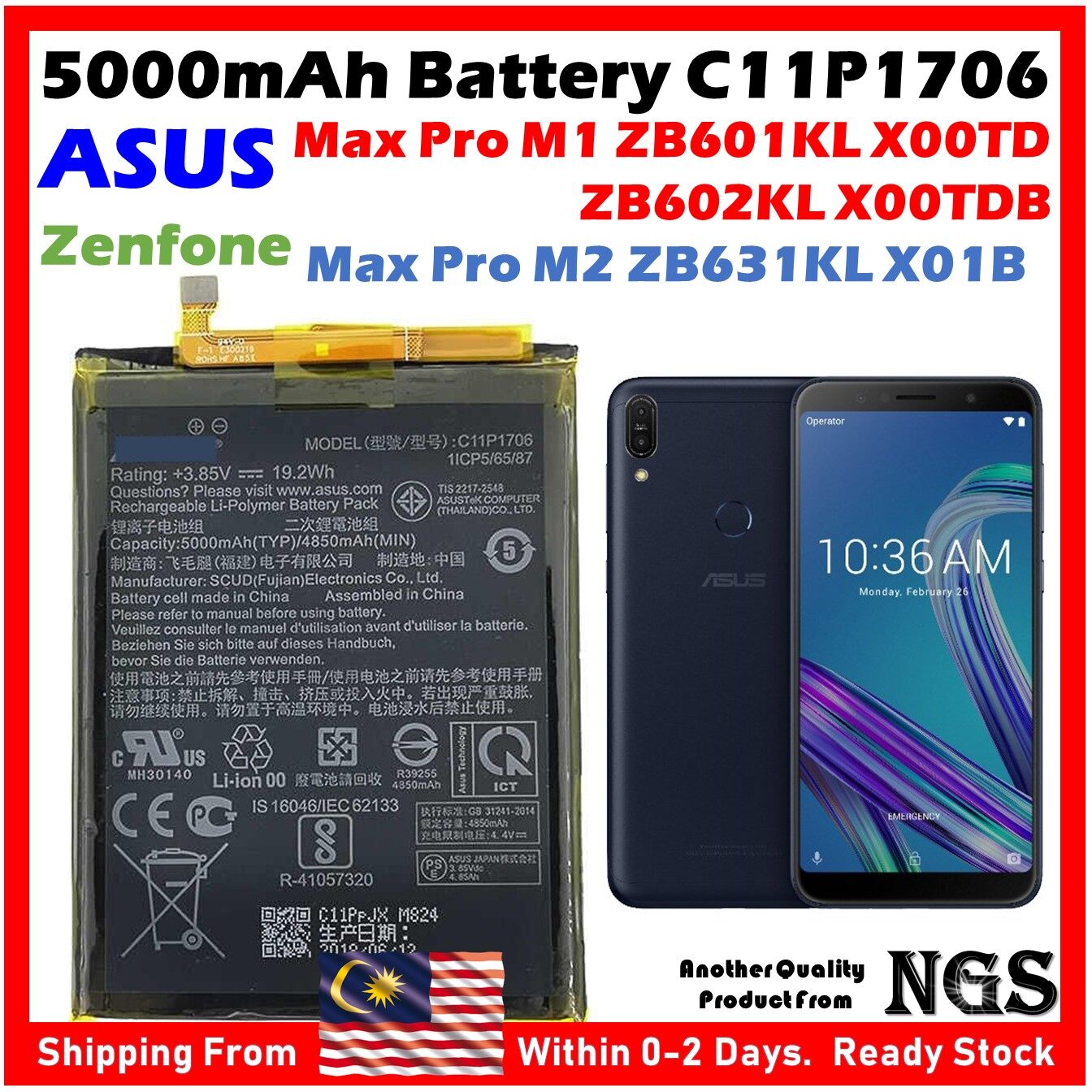 ORIGINAL 5000mAh Battery C11P1706 For ASUS Zenfone Max Pro M1 ZB601KL X00TD  ZB602KL X00TDB Zenfone Max Pro M2 ZB631KL X01B with Opening Tools | Lazada