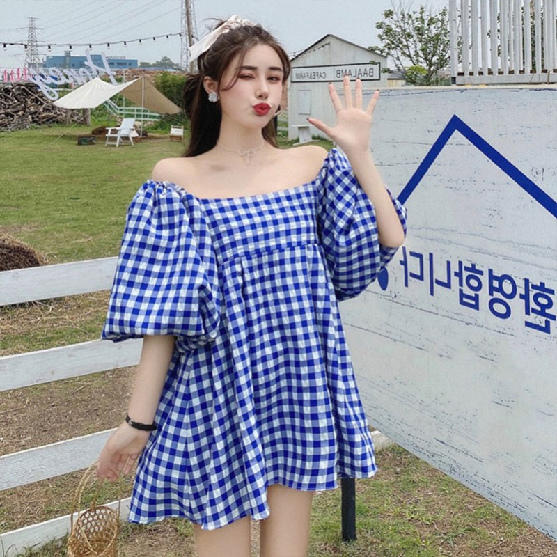 Guima dress Plaid a wrist puff shape wide and