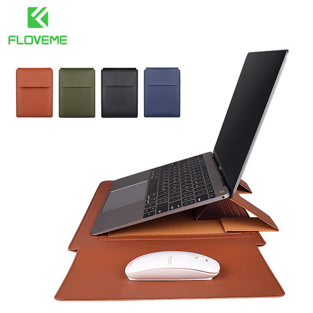 FLOVEME PU Leather Multi-functioal Laptop Bag Case for Macbook Air Pro 13.3 14.1 15.4 inch Notebook Cover Laptop Sleeve Bag with Stand Mouse Pad