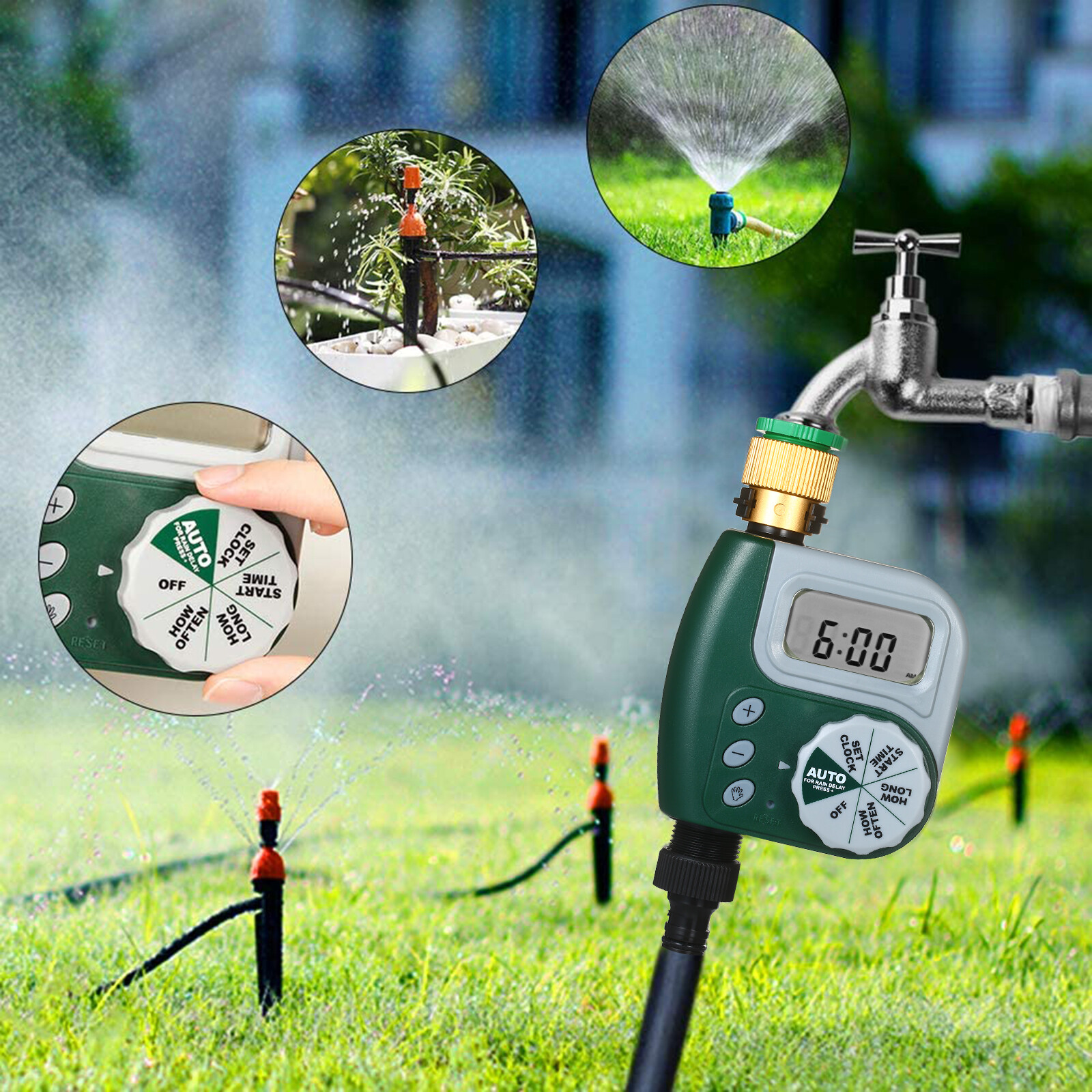 SMART SENSOR Digital Programmable Water Timer Weatherproof Garden Lawn Faucet Hose Timer Automatic Irrigation Controller 1-Outlet Leakpoof Copper Connector with Stainless Steel Filter