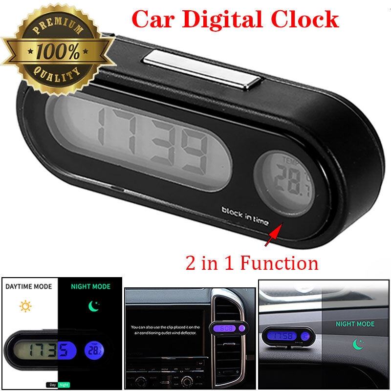 Car Mini Electronic Clock Time Watch Auto Dashboard Clocks Luminous Black Digital Display Car Accessories Car Dashboard Clock 2-in-1 Function with Double-sided Sticker
