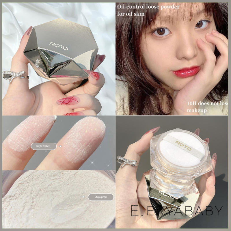Eryabb 🌸100% Authentic🌸 ROTO Makeup Setting Powder 5 Colors [Loose Powder]，Makeup setting powder oil control long-lasting, waterproof and sweat-proof Loose Powder Waterproof Smooth Soft-velvet Blurring Face Powder