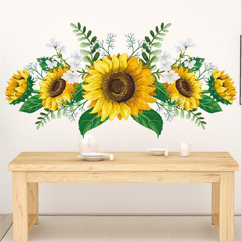 【beauty-sunshine】30x60cm Sunflower Self-Adhesive Wallpaper Wall Decal Wall Sticker For Home Living Room Refrigerator Kitchen Corner Decorations