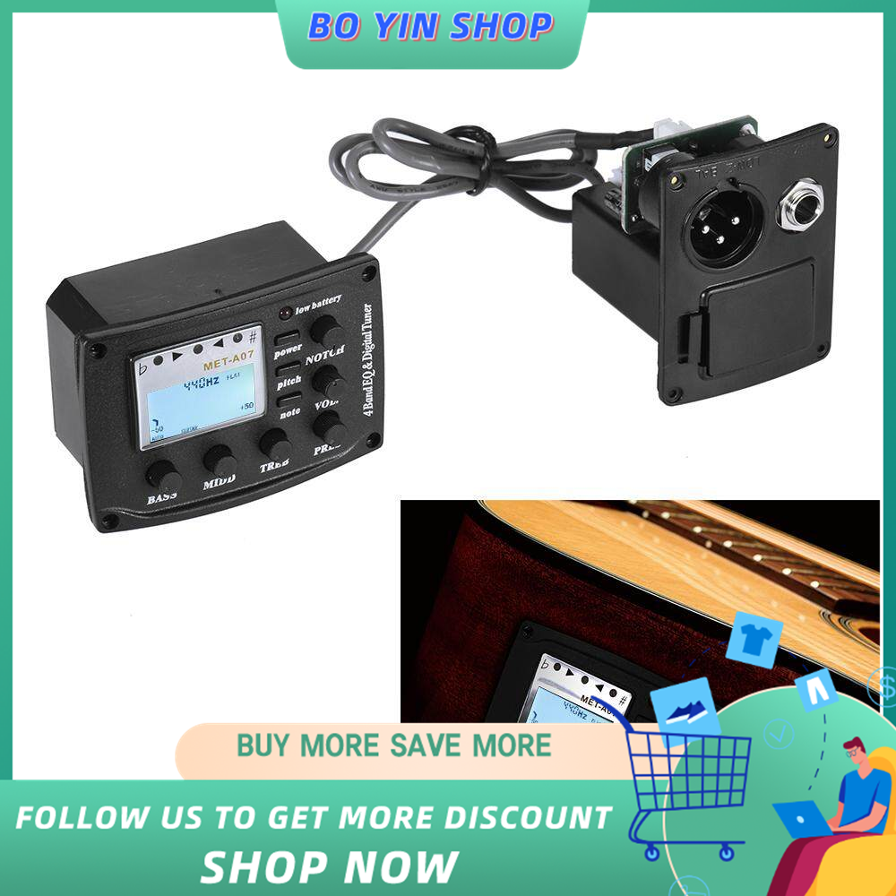 Acoustic Guitar 4-Band EQ Equalizer Tone and Volume Amplifier Preamp Piezo Pickup 6.35mm XLR with Pitch Note Notch Function Clear LCD Display