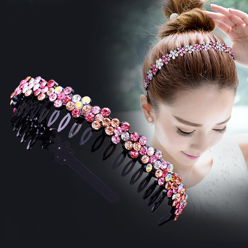 Unisex ที่คาดผมลายอลิซ Bezel Headband ผู้ชายผู้หญิงกีฬาห่วงคาดผม Top โลหะคู่ Bangs ดอกไม้ Rhinestone อุปกรณ์เสริมผม