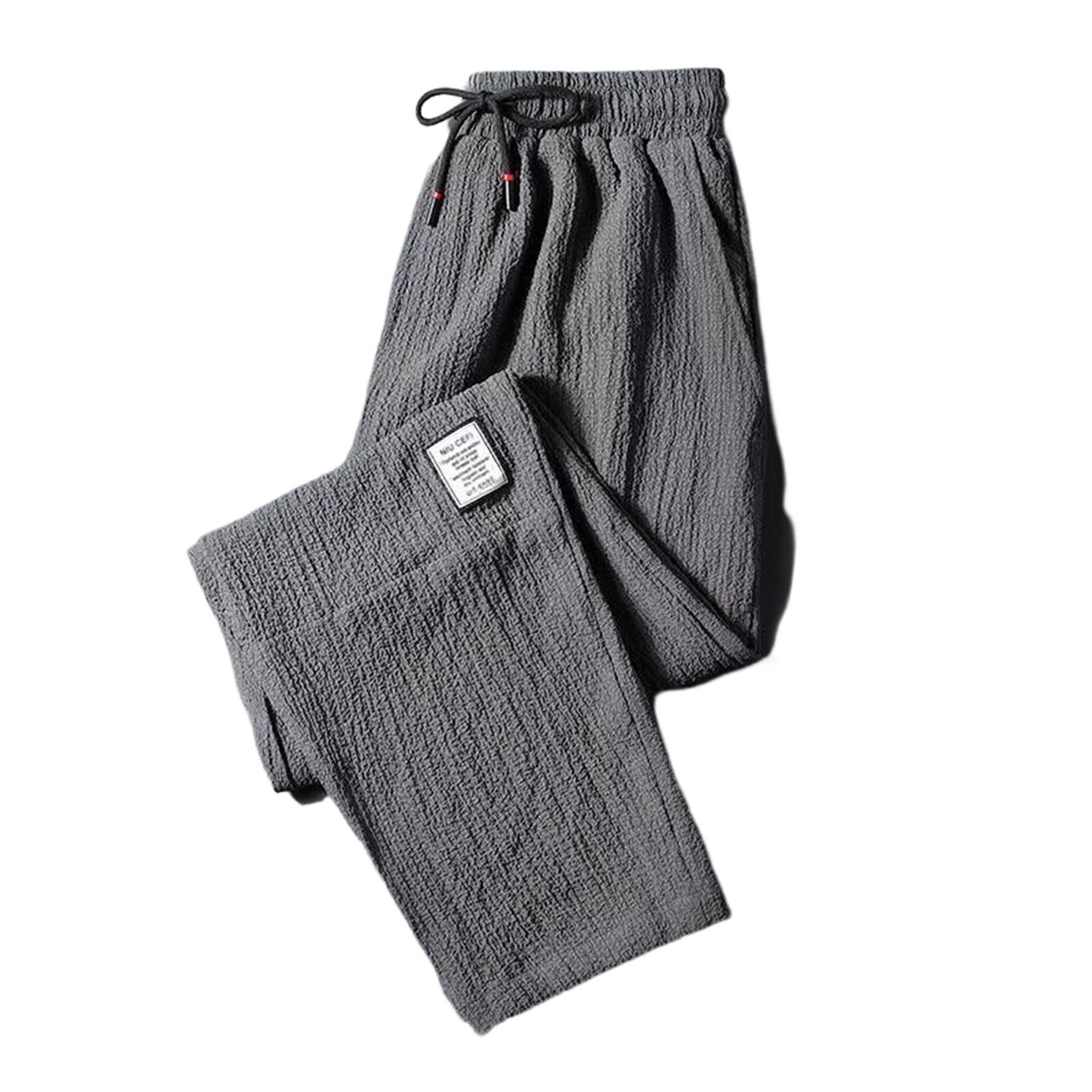 Meek Fantisia Men Pants Ice Silk Elastic Waist Drawstring Summer Mid Waist Pockets Trousers Streetwear Men Sweatpants Relaxed