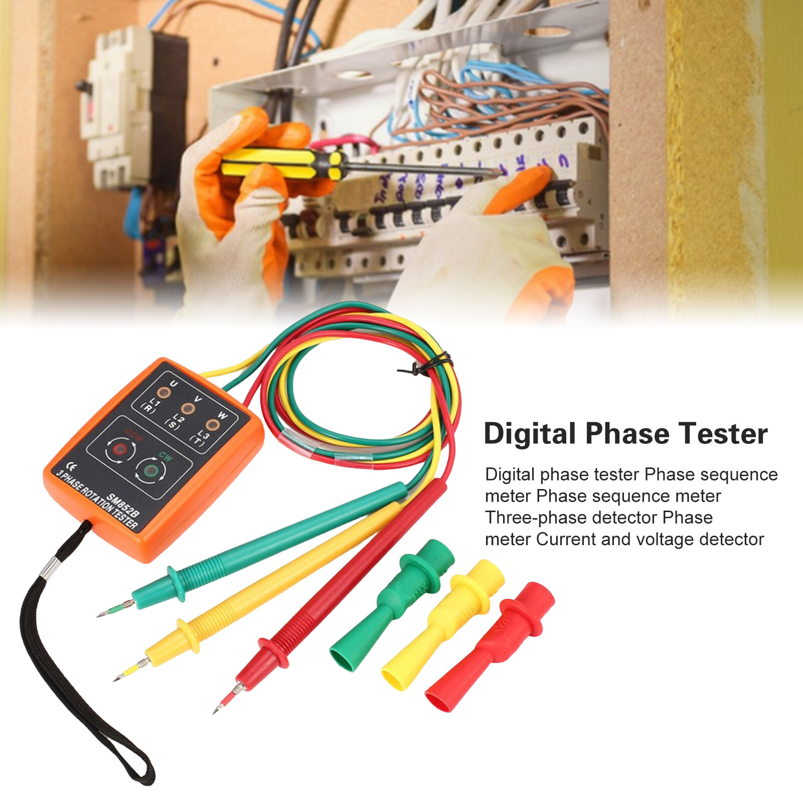 BDZL SM852B Digital Phase Detector Professional Intelligent Dual-use Accurate High Performance Check Phase Sequence Portable 3 Phase Rotation Tester Indicator LED Buzzer for Industry Phase Sequence Meter