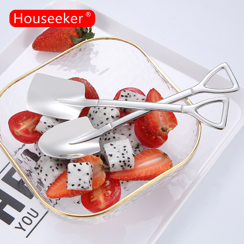 Houseeker 304 Retro Shovel Coffee Spoon Stainless Steel Dessert Ice Cream  Spoon Watermelon Tip Flat Shovel