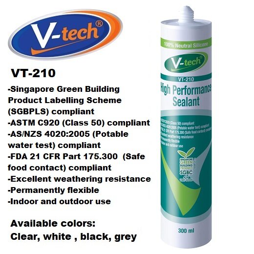 V TECH VT 210 High Performance 100 Neutral Cure Silicone Sealant 300ML 