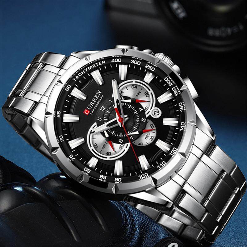 CURREN Top Brand Fashion Mens Quartz Watches Full Steel Creative Date Quartz Clock Casual Men Sport Waterproof Chronograph Watch Malaysia