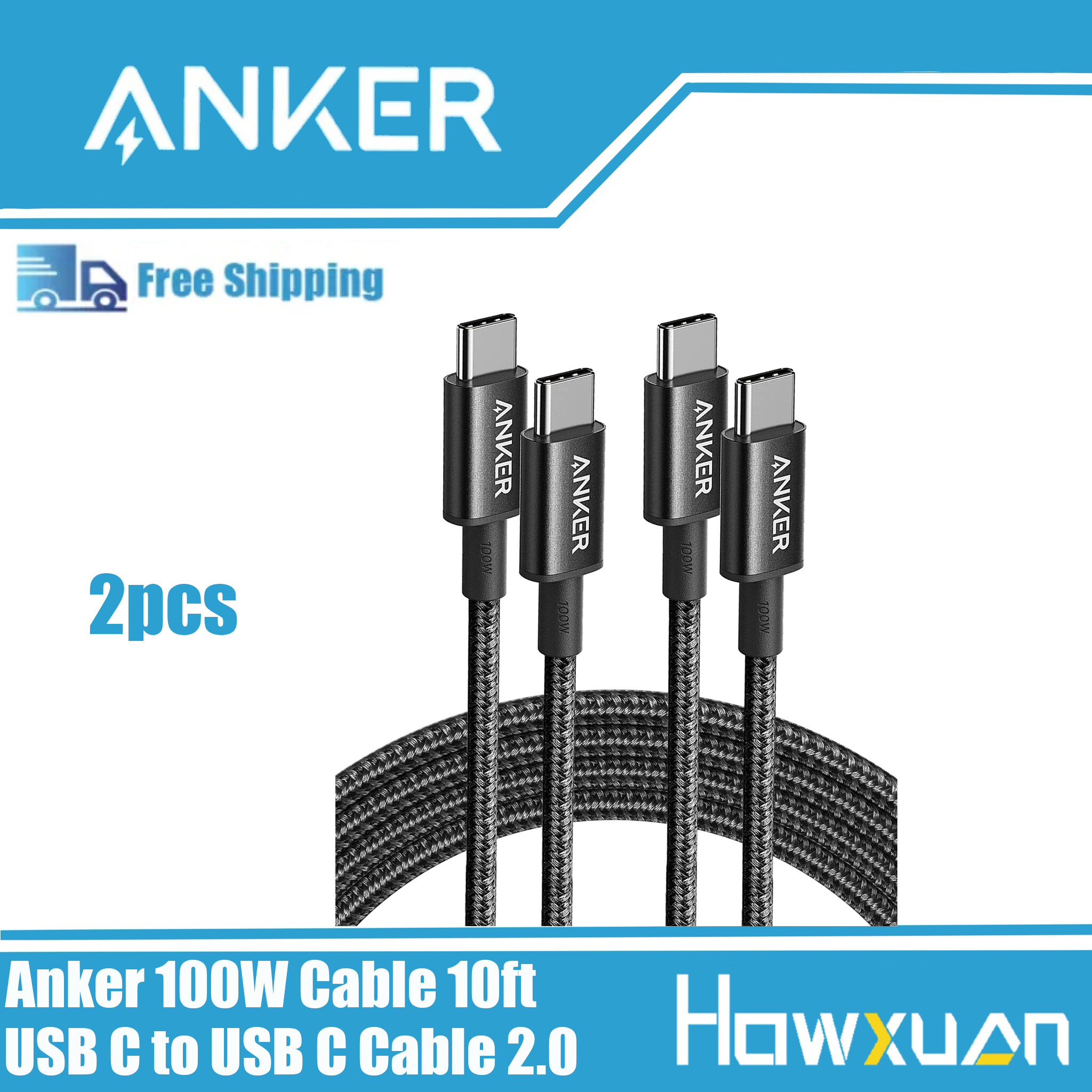 Anker USB C Cable 100W 10ft, USB C to USB C Cable 2.0, Type C 3m Charging Cable Fast Charge for iPhone 15,MacBook Pro,iPad ,Samsung Galaxy