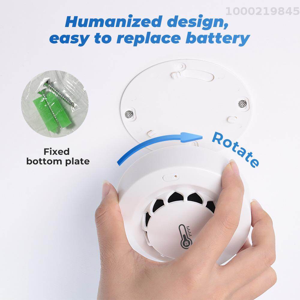 Cảm biến thông minh tuya Wifi BT hai kết nối máy dò khói nhiệt độ độ ẩm thiết bị đo lường 80dB báo động âm thanh với điện thoại di động ứng dụng từ xa đẩy cảnh báo chức năng tương thích với Alexa và Google nhà điều khiển bằng giọng nói