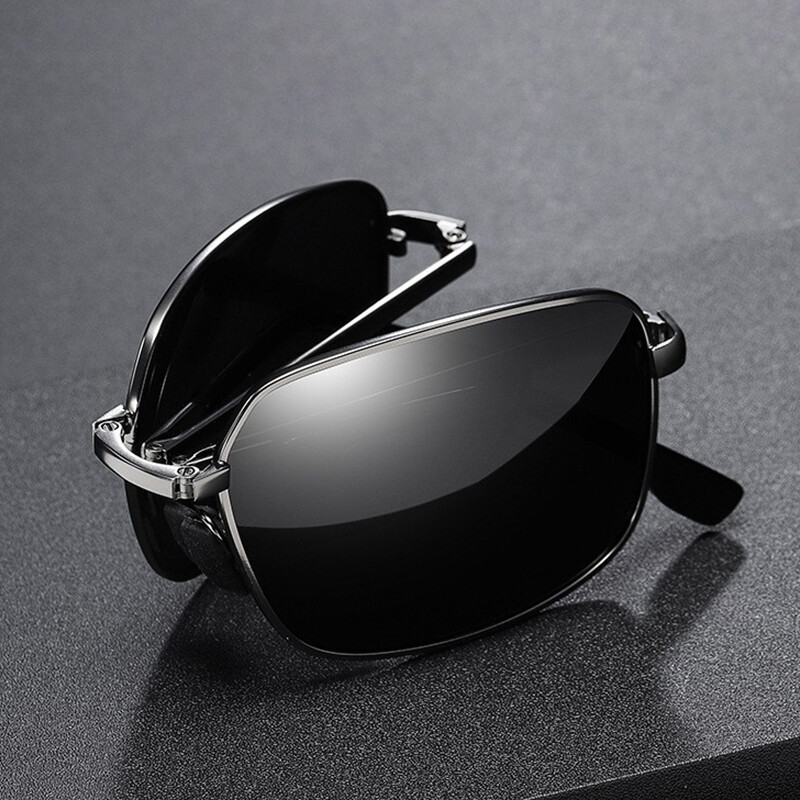 Shades for Men Folding Photochromic Sun glasses Driving with Alloy Frame Square Eye Glasses Men Outdoor Polarized Driving Sunshade Sunglasses PTQ