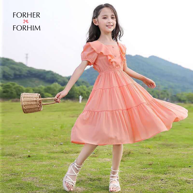 FORHER FORHIM Girls Dress princess skirt Children's Wear Girl Skirt Blue Orange Princess Skirt Foreign Fashion FH0488