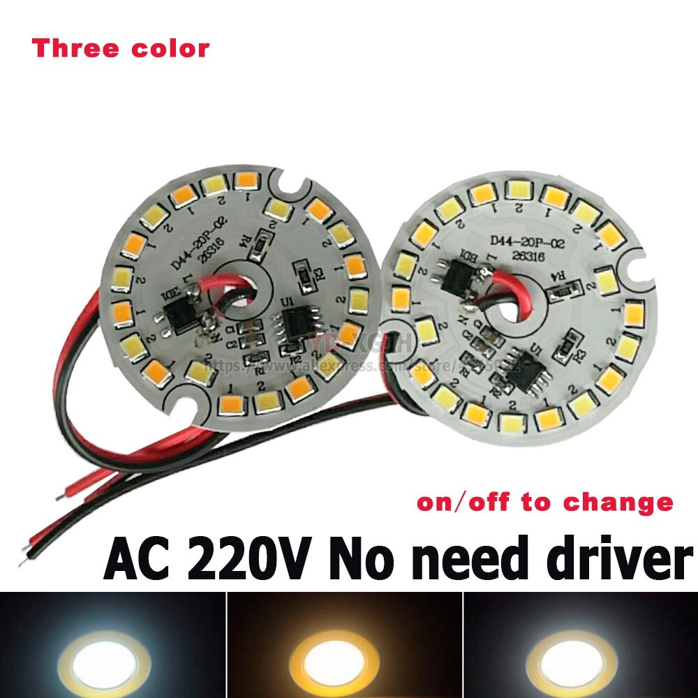 Two-color Driverless AC220V-240v Tri Color Led Pcb with Integrated IC Light Source Three Colors for 5W 7W 9W Bulb for Downlight Ceiling Replacement with 30cm Wire