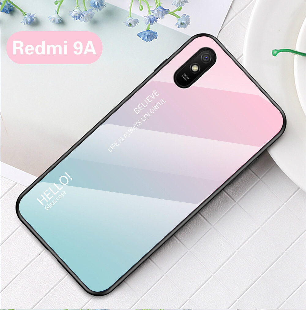 For Xiaomi Redmi 9A Case GradiGradient Tempered Glass Phone Case For Xiaomi Redmi 9A Cover Casing Fashion Coolent Glass Case