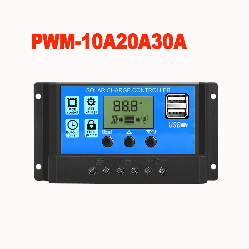 Bộ Điều Khiển Năng Lượng Mặt Trời PWM LCD 30A 20A 10A 12V/24V Đèn Điều Chỉnh Bộ Sạc Tấm Pin PV 100W 200W 300W 400W 500W
