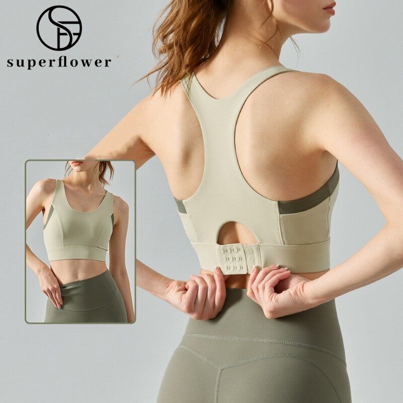 SUPERFLOWER Women's Adjustable High Support Sports Bra with Fixed Padding for Yoga Workouts Running_voghion.com