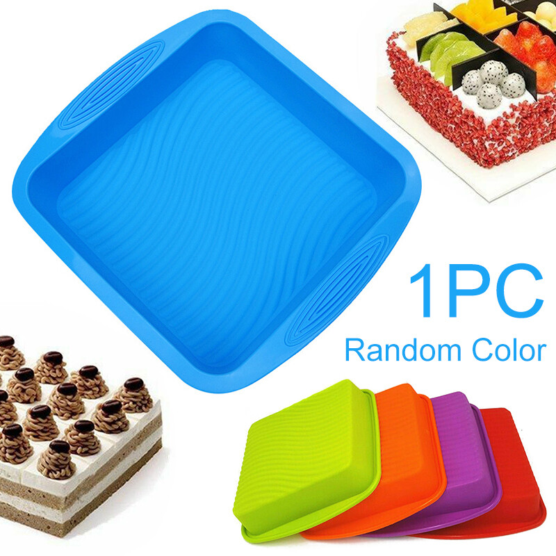 BOKALI 1PCS Large Square Silicone Cake Mold Pan Tins Non-stick Loaf Bread Moulds Baking Tray (Random color)