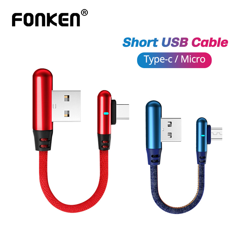 FONKEN 3A Micro USB Cable 90 degree Fast Charger For Samsung S6 Huawei Xiaomi Android Phone Microusb Cord Charging Data USB Cable