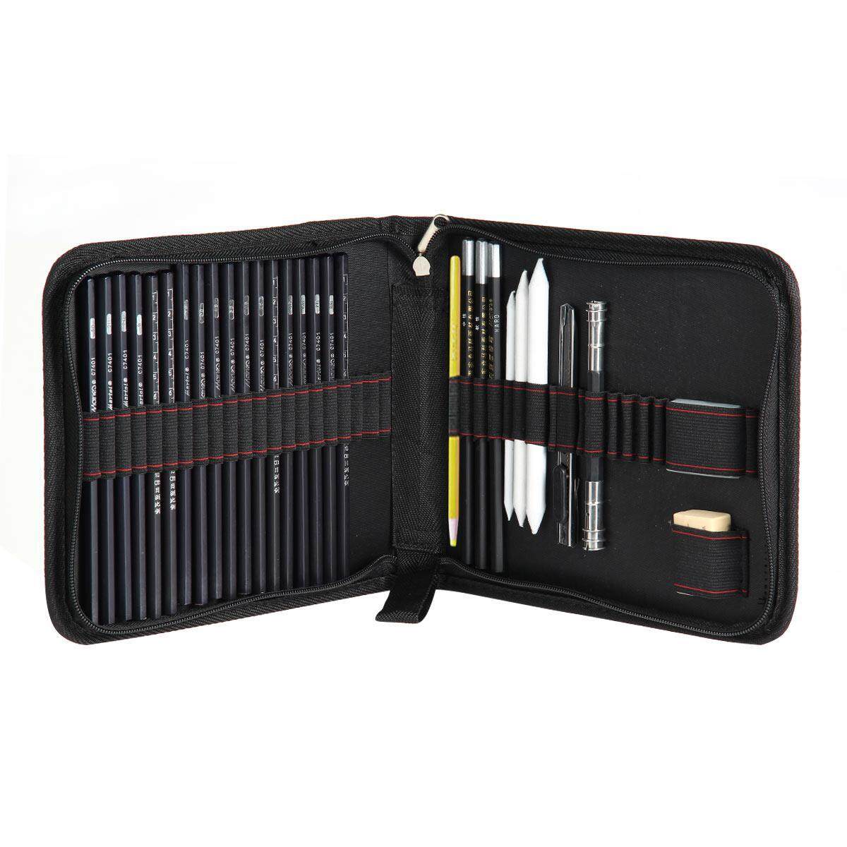 Leegoal Pensil Sketsa Set 30 Pcs Pensil Gambar Set Termasuk Pensil Arang, pensil Gambar Set Di Ritsleting Case untuk Seniman Anak-anak Dewasa Pemula Profesional