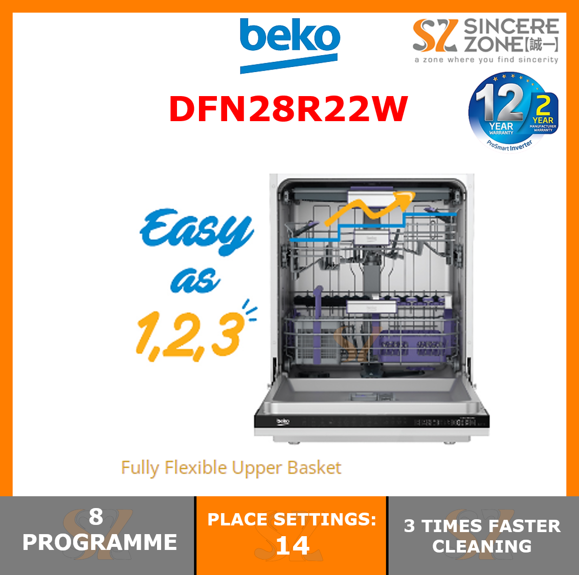 FOR KLANG VALLEY ONLY] Beko DFN28R22W Free Standing Dish Washer