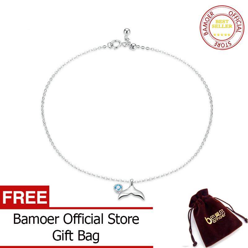 BAMOER Blue Ocean Mermaid Bracelet for Ankle 925 Sterling Silver Fish Tail Foot Anklets Bracelets Jewery for Leg SCT004
