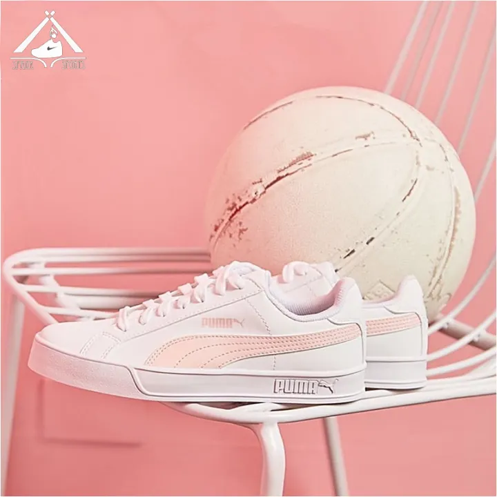 puma smash vulc white pink