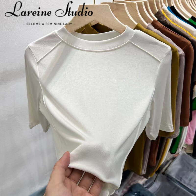 LAREINE Short-sleeved T-shirt women's half-sleeved top loose thin mid-sleeved bottom shirt