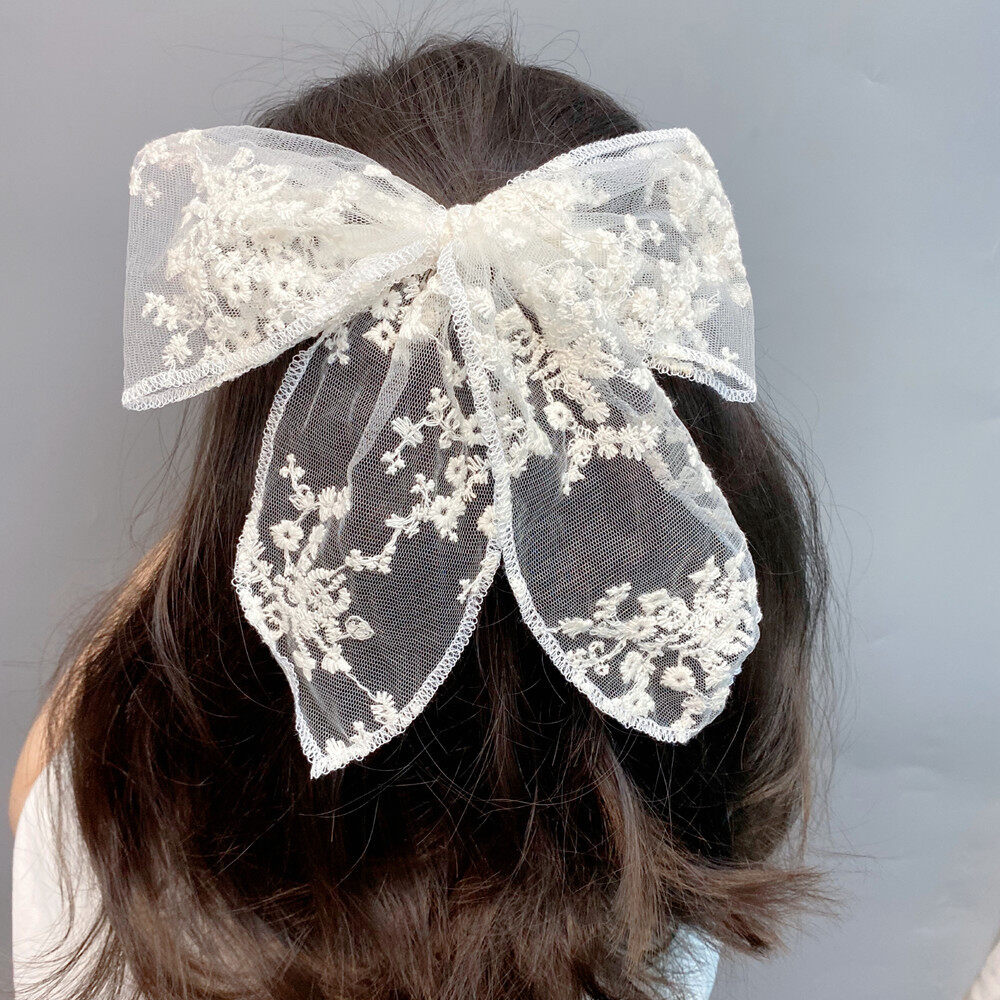 【♡Lovely girls house♡】Cute Hairpins Hair Rope Lace Flower Bow Ribbon Hair Clip Hair Ornament Fashion Headband Black White Hair Accessories for Women