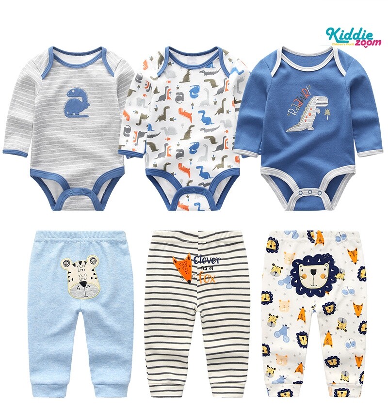 Kiddiezoom 3pcs baby clothes and 3pcs pants 0-12months