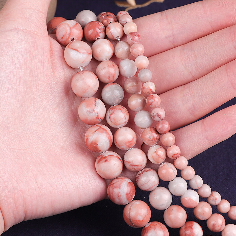 4/6/8/10/12mm Natural Stone Beads Pink Marble Round Loose Spacer Beads For Jewelry Making DIY Handmade Bracelet Necklace 38CM