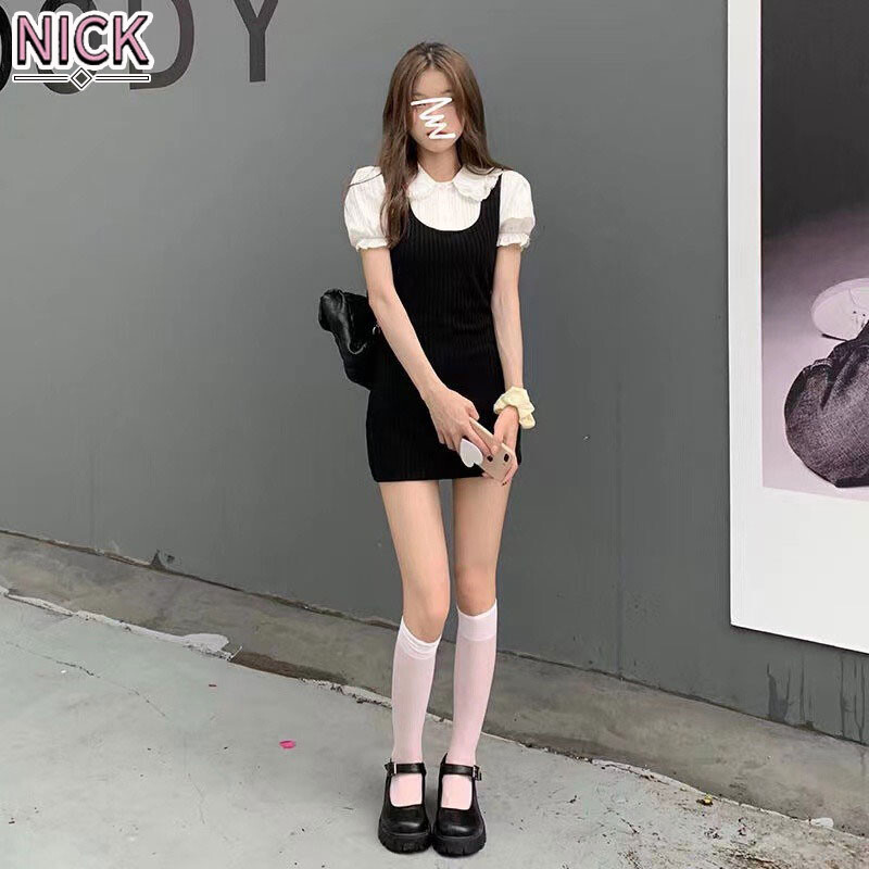 NICK dress for women French Dress Doll Collar Lace Slim Short Fake Two Piece Dress