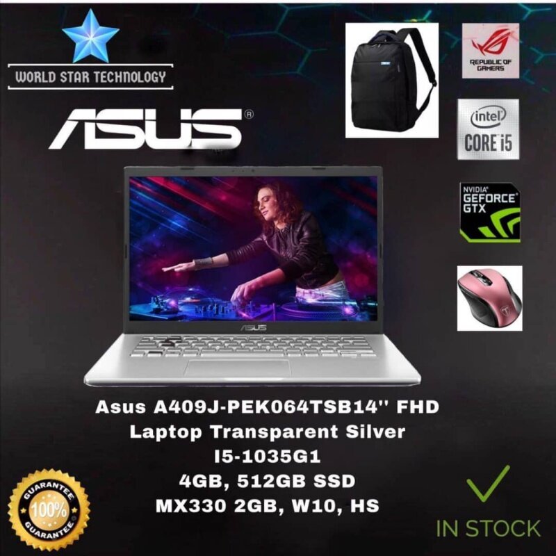 Asus A409J-PEK064TS 14 FHD Laptop Transparent Silver ( I5-1035G1, 4GB, 512GB SSD, MX330 2GB, W10, HS ) Malaysia