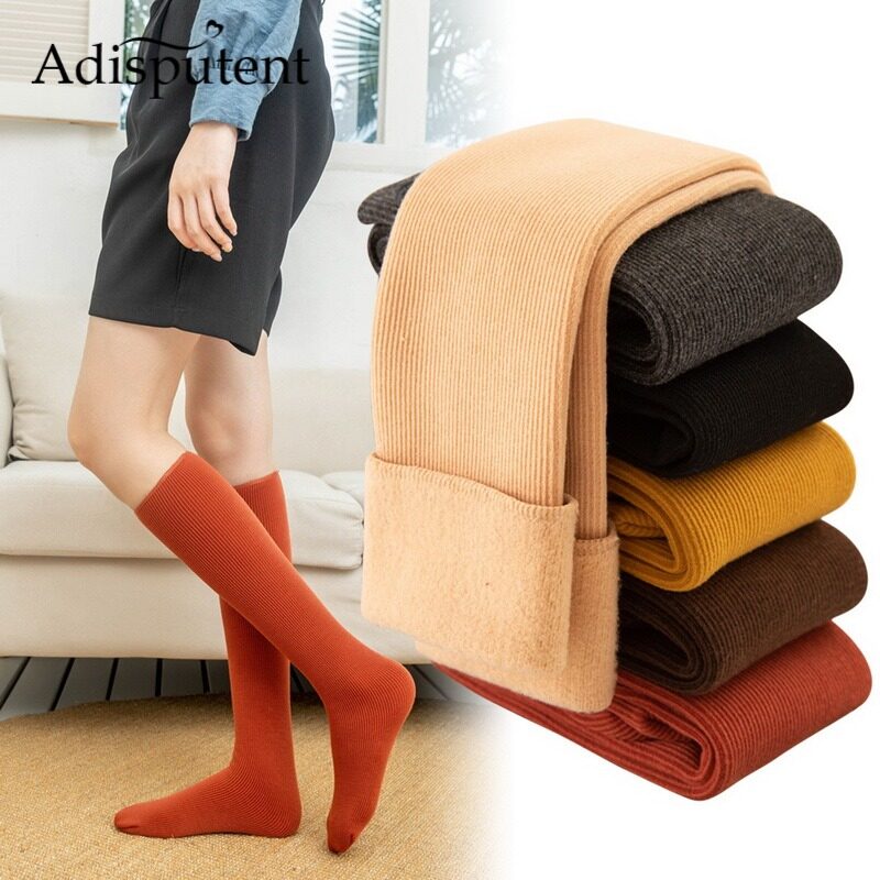 Adisputent Vớ Nữ Mới Mùa Thu 6 Màu Vớ Dài Mùa Đông Cotton Vớ Màu Trơn Ấm