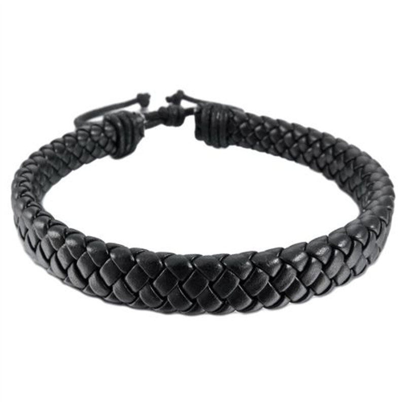 【Prettyset】Unisex Vòng Tay Bằng Da Vòng Tay Dây Quấn Màu Đen Có Thể Điều Chỉnh