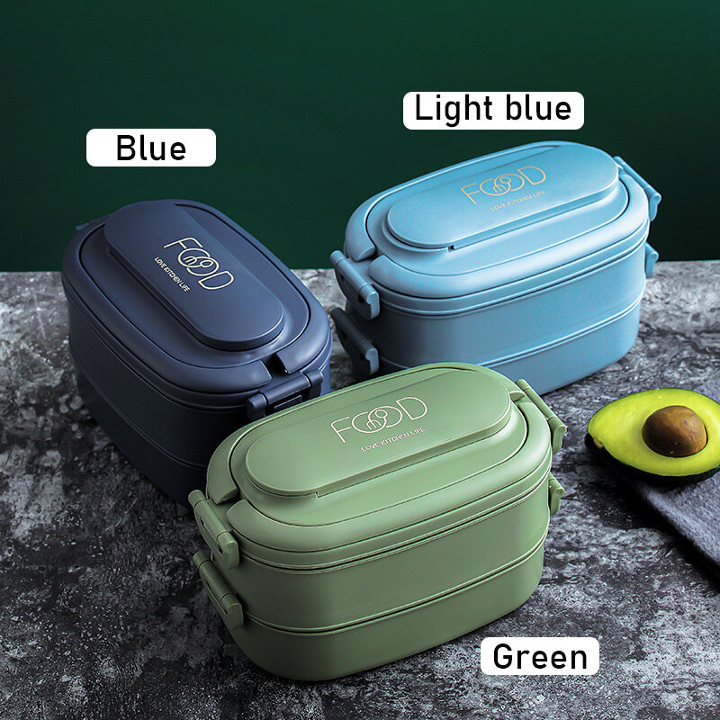 KS office worker lunch box with cutlery portable microwave heating student lunch box double-layer lunch box Japanese-style divider lunch box with cutlery