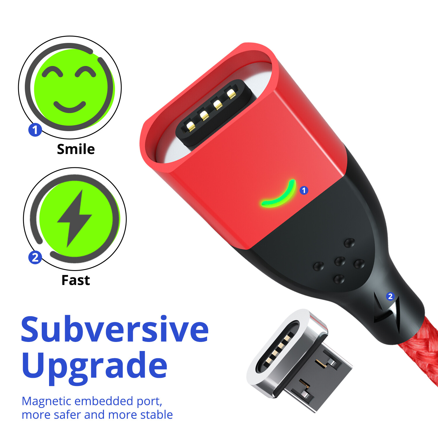 FONKEN 1M 3Packs Micro USB Cable QC 3.0 Fast Charging Max 3A Quick Charger Sync Data Transfer LED Magnetic Charger Cable for Android Device