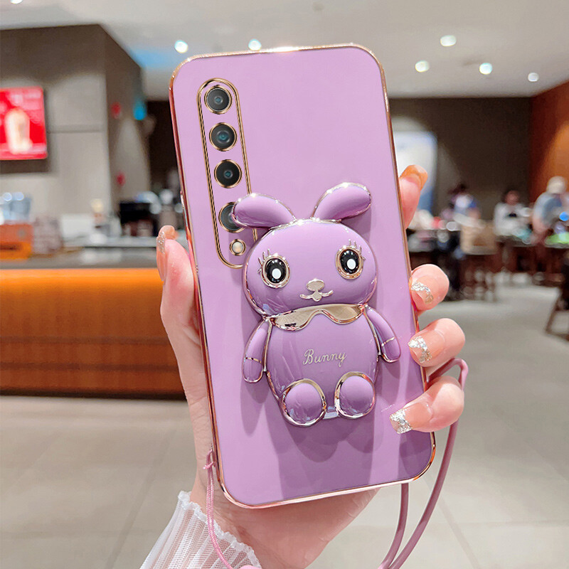 6D Plating Soft Case For Xiaomi MI 10 Case Xiaomi 10 Silicone Phone Cover Casing Cartoon Rabbit Stand