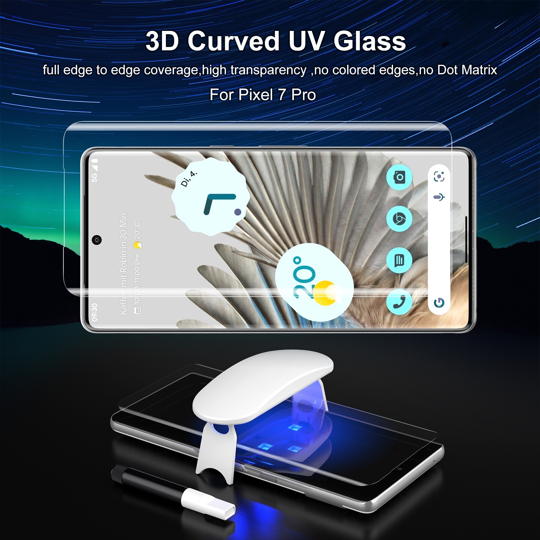 {hot} 2PCS Tempered Glass for Google Pixel 7 Pro Screen Protector Full Protective Fingerprint Unlock 3D Curved UV Liquid